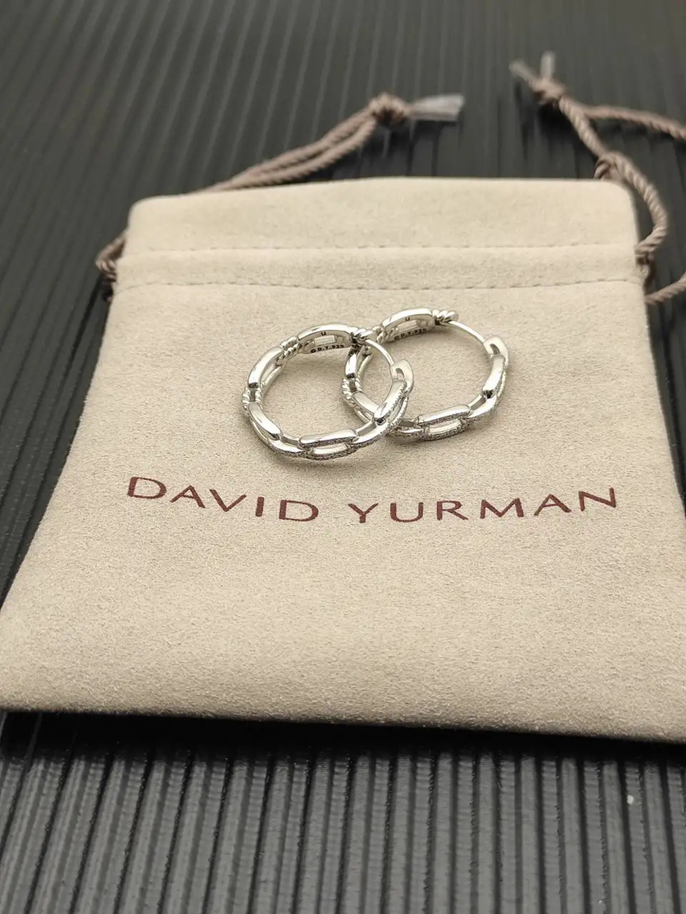 David Yurman Silver Diamond-Studded Chain Earrings